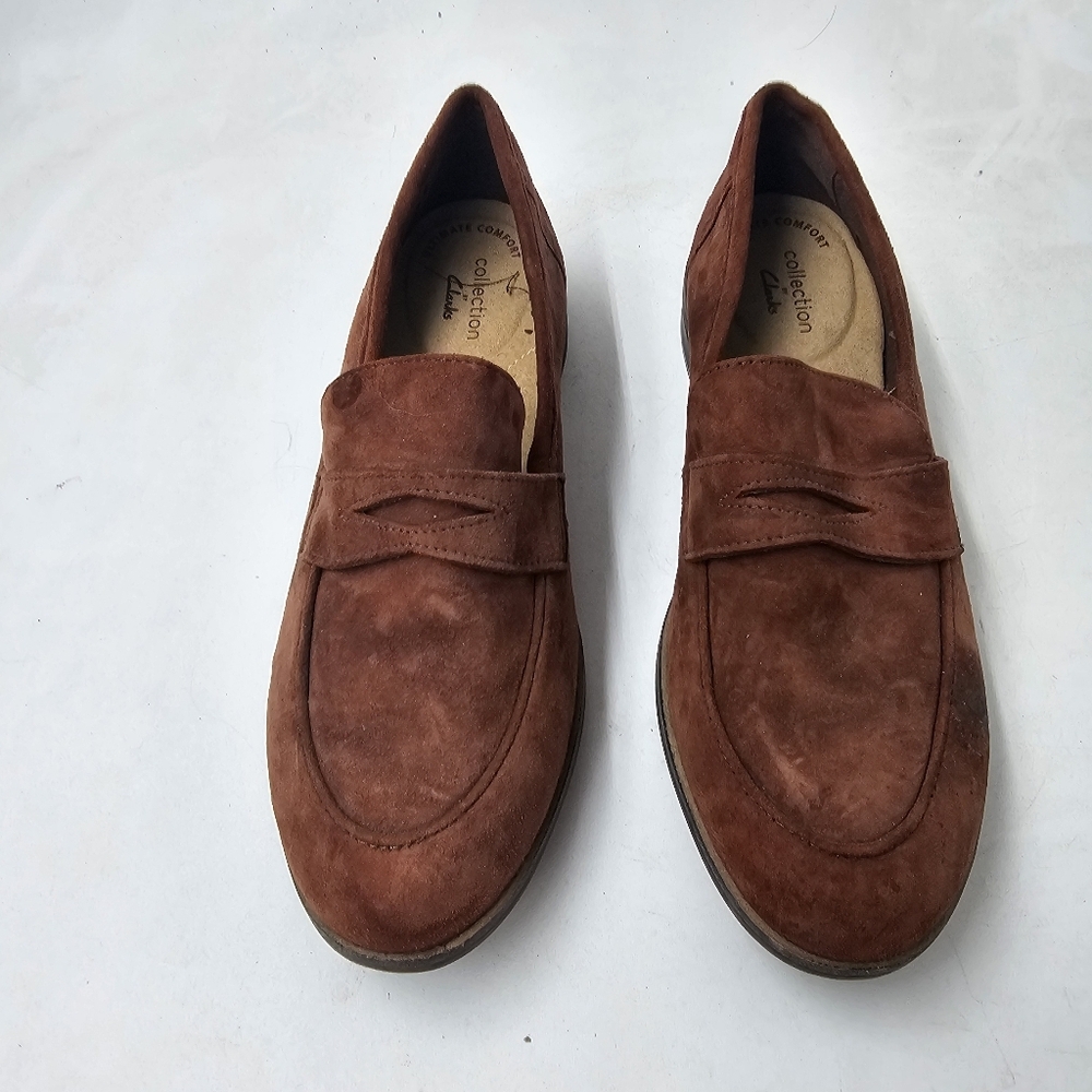 Clarks Trish Rose Mahogany Suede Penny Loafers Womens Size 7 M UltimateComfort - Picture 11 of 11